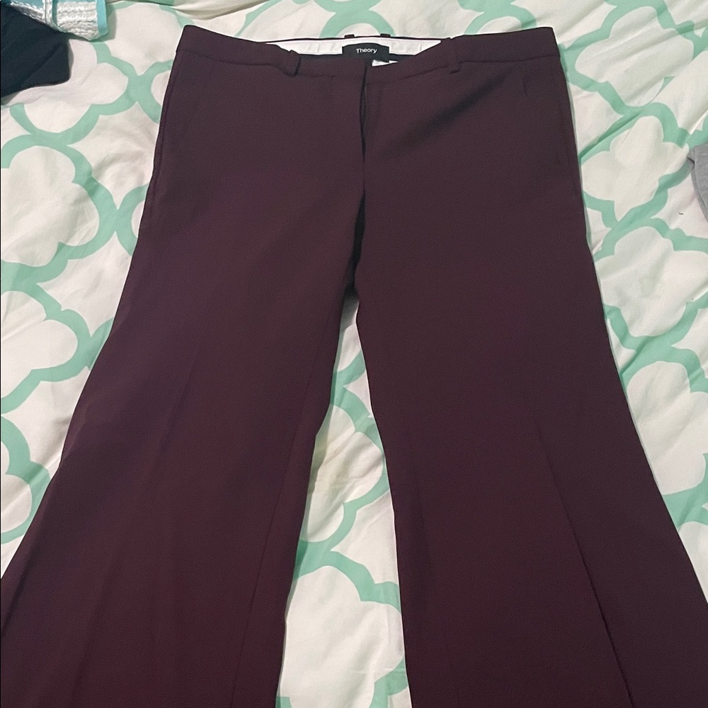 Theory Deep Burgundy Wide Leg Pants